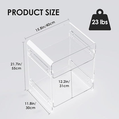 Acrylic Record Player Table with Storage Shelf– Sleek Bedside Storage with Durable Design, Perfect for Bedrooms, Living Rooms, or Modern Interiors – Ideal as a Bedside Table or Sofa Side Piece