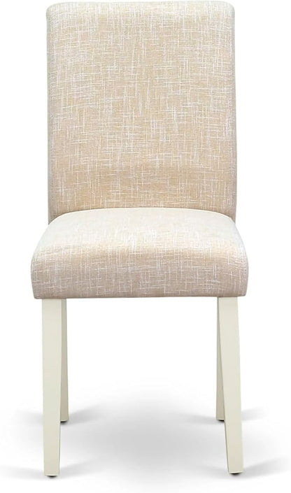 East West Furniture ANAB3-LWH-02 3 Piece Dinette Set for Small Spaces Contains a Round Kitchen Table with Pedestal and 2 Light Beige Linen Fabric Parson Chairs, 36x36 Inch, Linen White