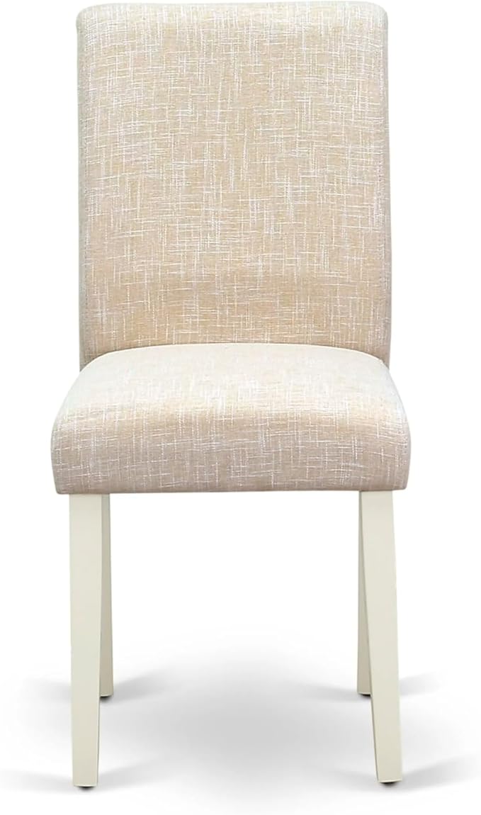 East West Furniture VAAB5-LWH-02 5 Piece Dining Room Table Set Includes an Oval Kitchen Table with Butterfly Leaf and 4 Light Beige Linen Fabric Parsons Chairs, 40x76 Inch, Linen White