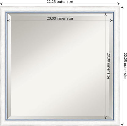 Amanti Art White Bathroom Mirror for Over Sink, 22x22 Morgan White Blue Square Vanity Mirror, Medium Modern Contemporary Wood Frame, Hangs Horizonally and Vertically, Bathroom Wall Decor, Beveled Edge
