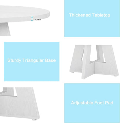 47" Round Dining Table for 4-6, Modern Small Dinner Table Farmhouse Round Kitchen Tables with Wooden Cross Base for Dining Room, Kitchen, Living Room, White