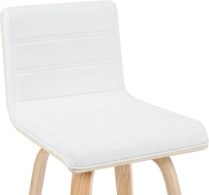 Armen Living Vienna Modern Swivel 26" Counter Height Barstool with White Faux Leather and Patterned Oak Wood Finish