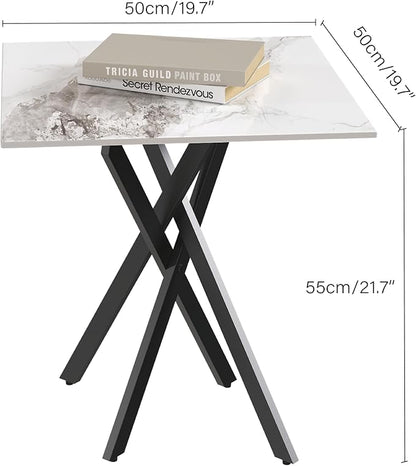 White Marble Side Coffee Table Set of 2 with Metal Legs, Sintered Stone Square Modern Small End Table for Living Room Sofa Table Home Bed Office (2 Pieces, 20"×20"×22")