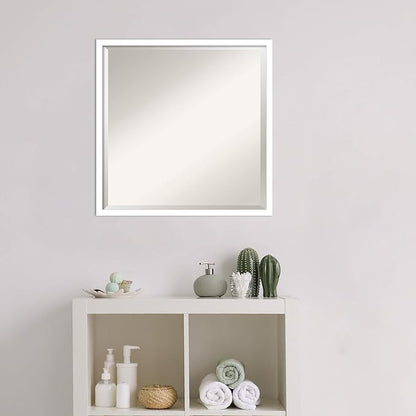 Amanti Art White Bathroom Mirror for Over Sink, 22x22 Svelte White Square Vanity Mirror, Medium Modern Contemporary Wood Frame, Hangs Horizonally and Vertically, Bathroom Wall Decor, Beveled Edge