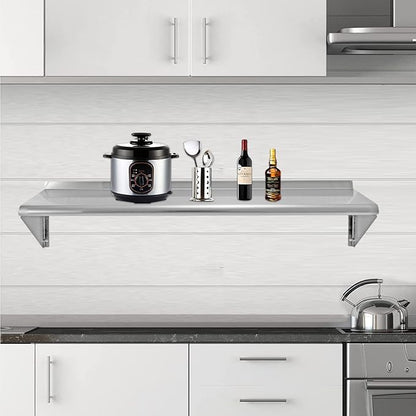 Stainless Steel Shelf 12x48 Inches, NSF Commercial Metal Wall Mounted Rack Shelves,Floating Shelving for Restaurant, Food Truck, Kitchen,Garage,Washrooms,Home&Hotel