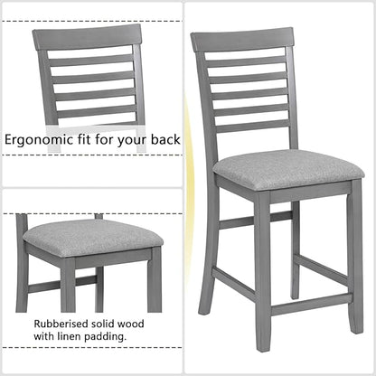 Dining Table Set for 4, Modern 5 Piece Dining Room Table Set with Square Table & 4 Ladder Backrest Upholstered Chairs, Counter Height Kitchen Chairs Set for Small Space, Gray