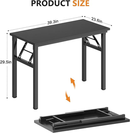 DlandHome Computer Desk Folding Table 39.4 inches Writing Desk for Small Space Study Table Laptop Desk No Assembly Required Black&Black