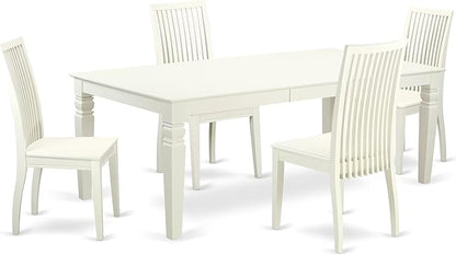 East West Furniture LGIP5-LWH-W 5 Piece Dining Room Table Set Includes a Rectangle Kitchen Table with Butterfly Leaf and 4 Dining Chairs, 42x84 Inch, Linen White