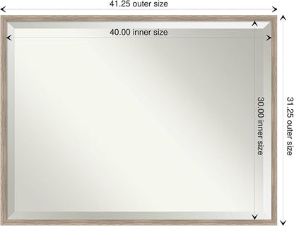Amanti Art White Bathroom Mirror for Over Sink, 31x41 Hardwood Wedge White Wash Rectangle Vanity Mirror, X-Large Rustic Farmhouse Wood Frame, Hangs Horizonally and Vertically, Bathroom Wall Decor