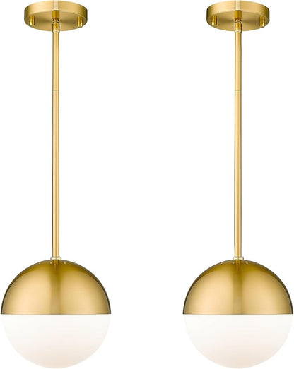LMS 2-Pack Brushed Gold Pendant Lights, Modern Pendant Light with Milky Globe Glass Shade, Adjustable Hanging Lighting Rod for Kitchen Island Dining Room Bedroom, LMS-186BG2PK