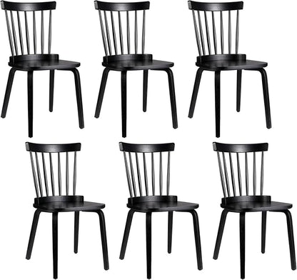 Unovivy Wood Dining Chairs Set of 6, Windsor Farmhouse Spindle Back, Widen Seat, Modern Mid-Century Country Style, for Living Room Restaurant, Black