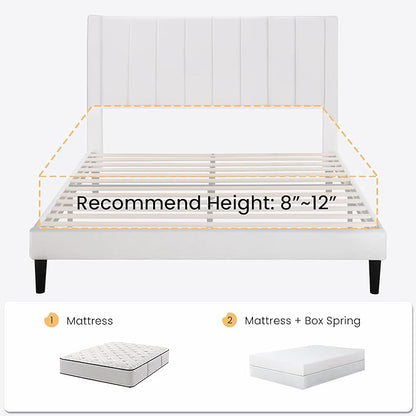 SHA CERLIN Twin Bed Frame/Velvet Upholstered Platform Bed Frame with Headboard/Strong Wood Slats Support/Mattress Foundation/No Box Spring Needed/Easy Assembly/White