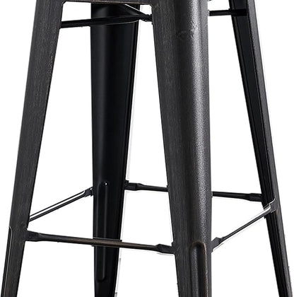AC Pacific 30” Metal Barstool Set of 4 – Country Rustic Style with Low Back, Lightweight & Sturdy Build, Easy Assembly – Distressed Black