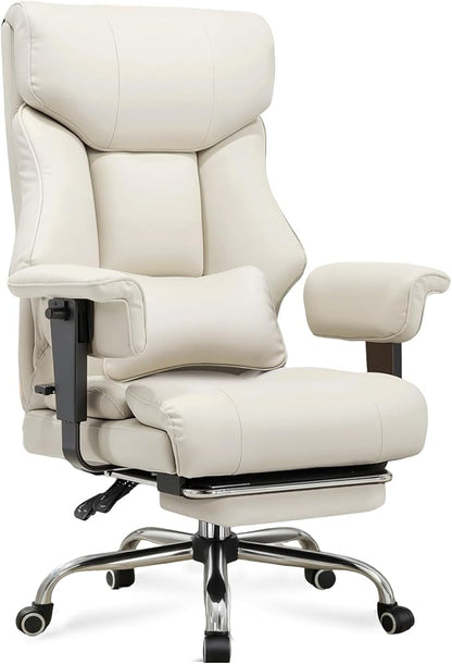 GTRACING Big and Tall Gaming Chair 400lbs Heavy Duty Office Chair with Foot Rest & Ergonomic Pocket Spring Cushion, High Back Lumbar Support for Lower Back Pain Relief, Beige