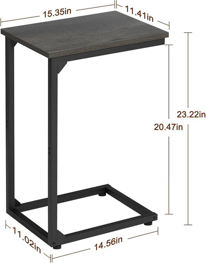 AMHANCIBLE C Shaped End Table Set of 2, Couch Tables That Slide Under, TV Tray Snack Table for Sofa, Small Side Table for Couch, Small Space, Living Room, Dark Grey, HET02CDG