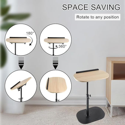 Comeon C-Shaped Tv Tray Pedestal Side Table, End Table Adjustable Height in Couch Living Room or Bedroomwith 360° Rotating Top for Small Spaces Bedside Night Stand Bedside Snack (Wood Color)