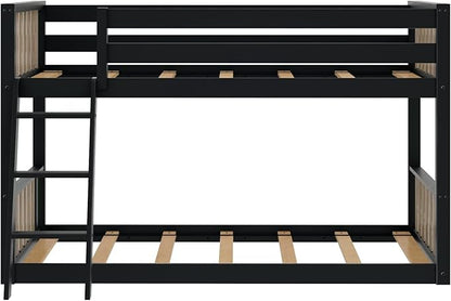 Max & Lily Low Bunk Bed, Scandinavian Modern Bunk Bed, Solid Wood Twin-Over-Twin Bed Frame for Kids, No Box Spring Needed, Black/Blonde