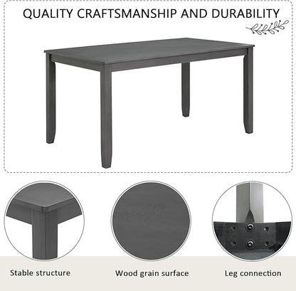 Ball & Cast 6 Piece Dining Table Set with 4 Upholstered Chairs & 1 Bench,Farmhouse Wooden Living Room Furniture for 6 W/ 58.5" Rectangle Kitchen Desk,for Restaurant,Home Bistro,Dining Room,Gray