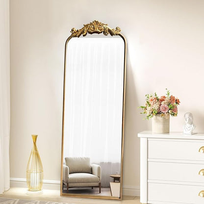 WAMIRRO Ornate Gold Mirror,Vintage Arched Antique Floor Mirrors for Living Room Hallway Fireplace Bathroom Entryway 18"X53"