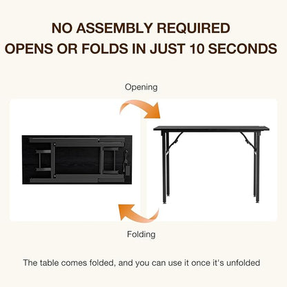 TEMI Small Computer Desk Folding Table - No Assembly, Compact 44.3" Foldable Desk with Power Outlets & USB Charging Port, Portable Small Office Desk, Ideal Mini Study Table, Dark Oak