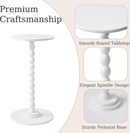 Side Table, Wood Round Drink Table, Small End Table, Weighted Base Pedestal Table for Living Room, Bedroom, Modern White YD-RST001W