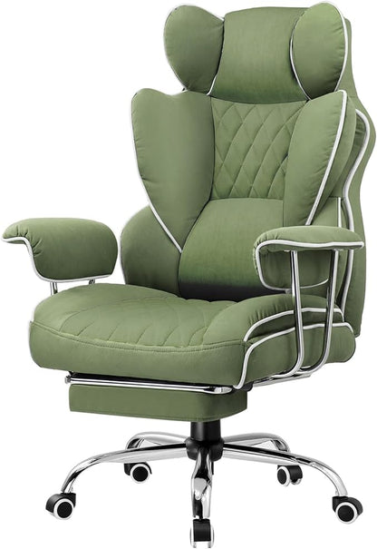 GTRACING Gaming Chair,Office Chair with Pocket Spring Lumbar Support, Ergonomic Comfortable Wide Office Desk Computer Chair with Outward Fixed Soft Armrests and Footrest (Fabric, Green)