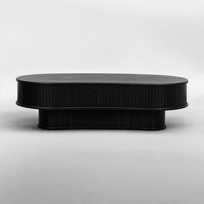 NTC Ripple DOU Coffee Table, Modern Wooden Double-Layer Center Table, Vertical Groove Design, Stylish Living Room Decor, Minimalist Style for Home and Office, Easy Assembly - Burnt Black