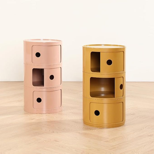 COZYMATIC 3 Tier Round Nightstand with Storage, Modern Style Side Table, Small Cupboard Cabinet with 3 Drawers for Living Room, Bedroom, Bathroom, Narrow Space, Yellow, Pink (Pink)