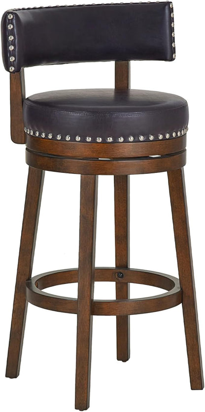COLAMY Swivel Bar Stool, Swivel Bar Height Bar Stool, Modern Swivel Barstool with Back, Upholstered Wood Barstool for Kitchen Island Dining Room Bar, Dark Brown, FM-4840-30-DarkBrown-L