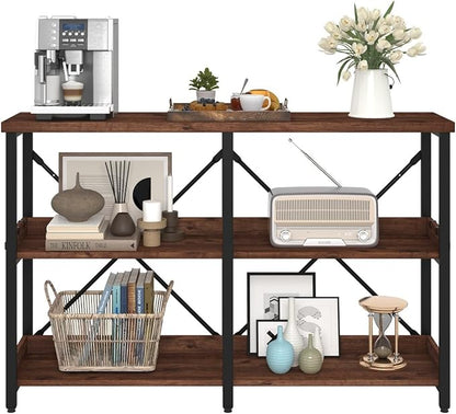BON AUGURE Rustic Console Table with Shelves, 3 Tier Sofa Table Behind Couch for Living Room, Wood Metal Entryway Tables for Hallway, Foyer, Entrance (47 Inch, Rustic Oak)