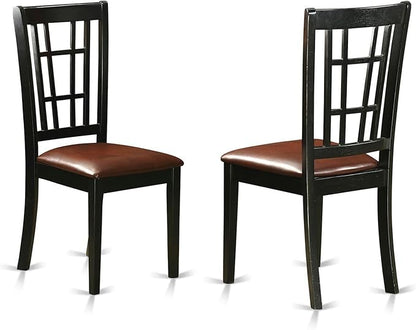East West Furniture DLNI3-BLK-LC 3 Piece Dining Table Set for Small Spaces Contains a Round Dining Room Table with Dropleaf and 2 Faux Leather Upholstered Chairs, 42x42 Inch, Black
