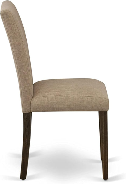 East West Furniture X727AB747-7 7 Piece Dining Room Furniture Set Consist of a Rectangle Dining Table with X-Legs and 6 Light Sable Linen Fabric Parson Chairs, 40x72 Inch, Multi-Color