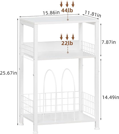 LELELINKY White Side Table with Storage, Small End Table Printer Stand for Small Spaces, Record Player Stand with Vinyl Storage, Sofa Night Stands for Living Room Bedroom