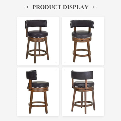 COLAMY Swivel Bar Stools Set of 4, 25 Inch Wood Swivel Barstools with Back, Counter Height Bar Stools, Modern Upholstered Barstools for Kitchen Island Dining Room Bar, Dark Brown