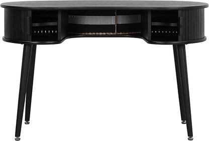 NTC Ripple Desk, Modern Wooden Writing Desk with Two Hidden Drawers, Stylish Vertical Groove Design, Home Office Workstation, Minimalist Study Table, Easy Assembly - Burnt Black