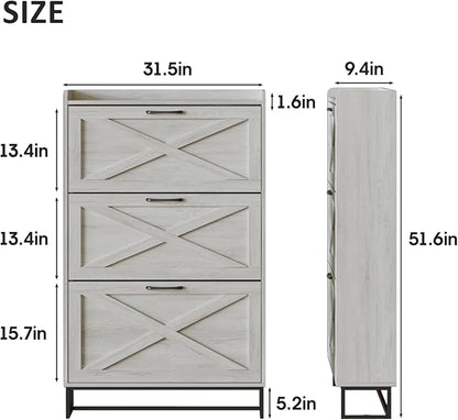 Maupvit Shoe Storage Cabinet with 3 Flip Drawers, Freestanding Organizer with Metal Legs for Entryway, Narrow Shoe Rack Cabinet, Beige