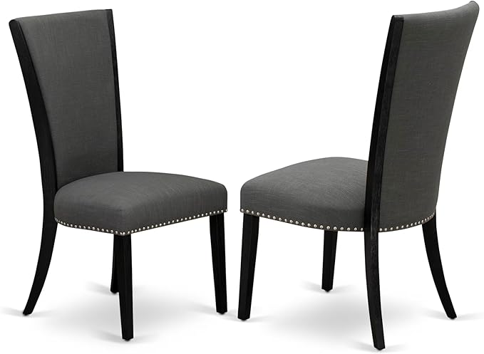 East West Furniture V626VE650-5 5 Piece Dining Set Includes a Rectangle Dining Room Table with V-Legs and 4 Dark Gotham Linen Fabric Parson Chairs, 36x60 Inch, Multi-Color
