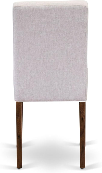 East West Furniture DLAS3-AWA-08 3 Piece Dinner Table Set Includes A Mid Century Modern Table and 2 Mist Beige Polyester Fabric Dinning Chairs, Antique Walnut