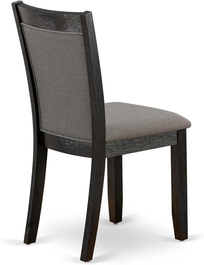 X02MZ-2C6-50 - 6-pc Dining Table Set a Kitchen Table with a coffee Table and 2 wooden Benches and 2 Dark Gotham Grey Linen Fabric Chairs, 39x120 Inch, Wire Brushed Black