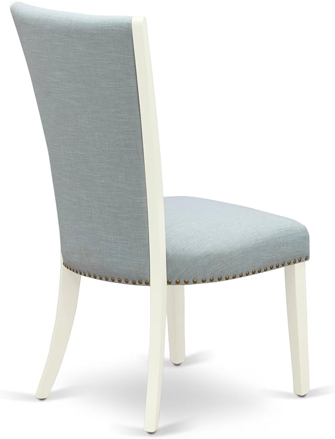 East West Furniture V027VE215-9 9 Piece Dining Room Set Includes a Rectangle Kitchen Table with V-Legs and 8 Baby Blue Linen Fabric Parsons Dining Chairs, 40x72 Inch, Multi-Color