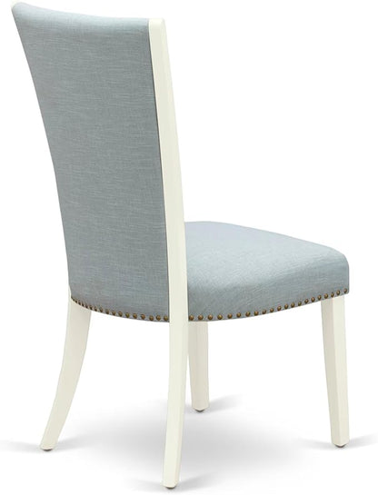 East West Furniture V097VE215-6 6 Piece Kitchen Table Set Contains a Rectangle Dining Table with V-Legs and 4 Baby Blue Linen Fabric Parson Chairs with a Bench, 40x72 Inch, Multi-Color