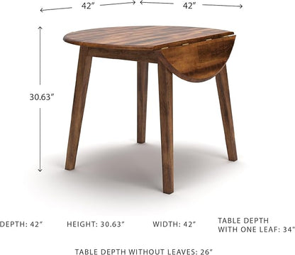 Signature Design by Ashley Berringer Dining Room Round Drop Leaf Table, Rustic Brown