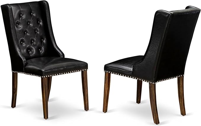 East West Furniture X727FO749-9 9 Piece Dining Room Furniture Set Includes a Rectangle Dining Table with X-Legs and 8 Black Faux Leather Parsons Chairs, 40x72 Inch, Multi-Color
