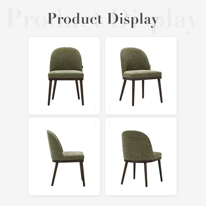 COLAMY Upholstered Dining Chairs Set of 2, Large Dining Room Kitchen Chairs with High Back and Deep Seat, Modern Fabric Dinner Chairs with Wood Legs, Green