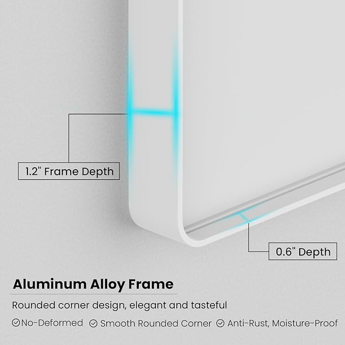 White Bathroom Mirror 40x30 Inch, White Metal Framed Bathroom Mirror for Wall, Rounded Rectangle Matte Bathroom Vanity Mirror, Tempered Glass, Anti-Rust, Horizontal/Vertical