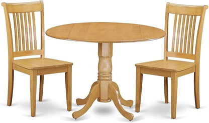 East West Furniture DLPO3-OAK-W 3 Piece Dining Room Furniture Set Contains a Round Kitchen Table with Dropleaf and 2 Dining Chairs, 42x42 Inch, Oak