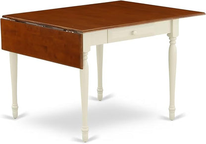 East West Furniture MZDA3-WHI-W 3 Piece Dining Table Set for Small Spaces Contains a Rectangle Dining Room Table with Dropleaf and 2 Wooden Seat Chairs, 36x54 Inch, Buttermilk & Cherry