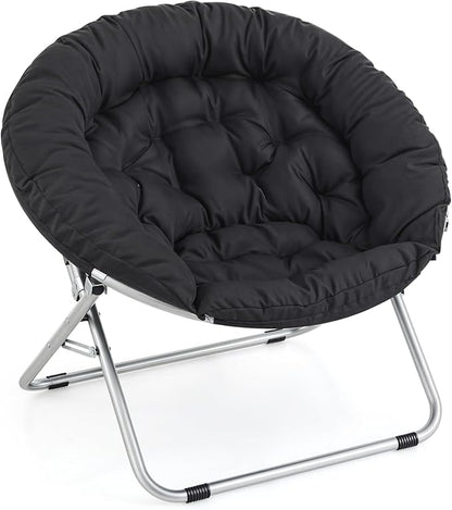 MoNiBloom Round Folding Saucer Chair for Bedroom Living Room Dorm Foldable Metal Frame Comfy Soft Lounge Lazy Cozy Moon Chair for Teens (Black)
