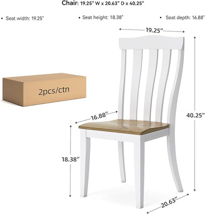 Signature Design by Ashley Ashbryn Farmhouse Armless Dining Chair with Bent Slat Back, Set of 2, White & Light Brown