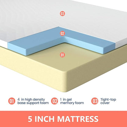 FDW | 5 Inch Full Mattress | Medium Firm | Gel Memory Foam Mattress | White | Bed in a Box, CertiPUR-US Certified | Pressure Relief, Cooling Ventilated Foam | Washable Removable Cover